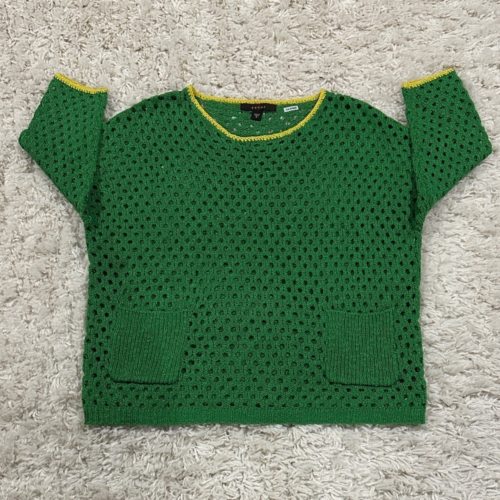 FEVER Y2K Green Open-Knit Bohemian Sweater Sz S - Picture 12 of 12